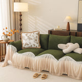 Luxury Sofa Throw Cover with Elegant Ruffled Skirt, Soft Decorative Couch Protector