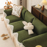 Luxury Sofa Throw Cover with Elegant Ruffled Skirt, Soft Decorative Couch Protector