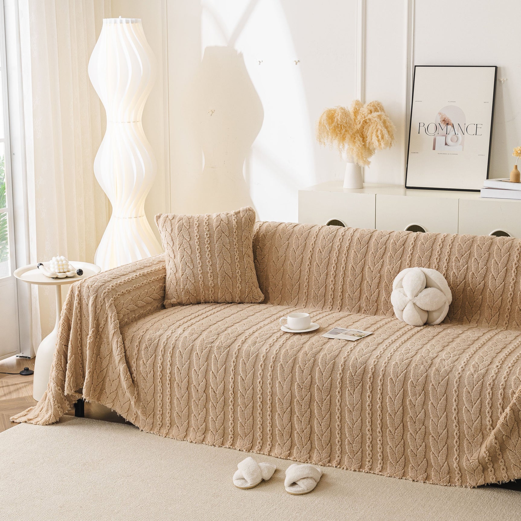 Thick Cozy 3D Cable Sofa Throw Cover, Plush Jacquard Warm Fleece Throw Blanket