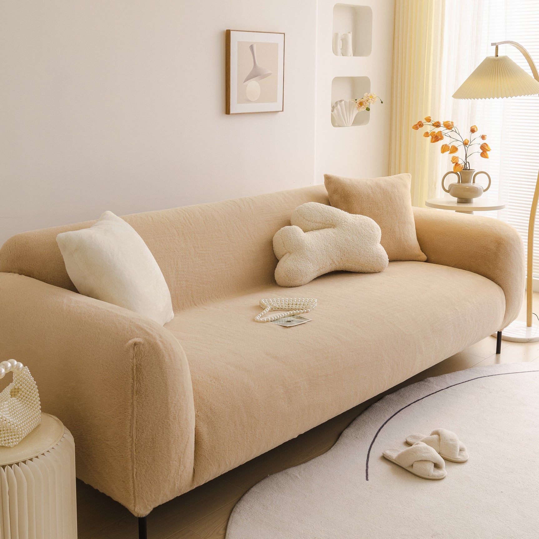 Soft Plush Warm Sofa Cover Stretchable Cozy Velvet Couch Protector for Fall & Winter