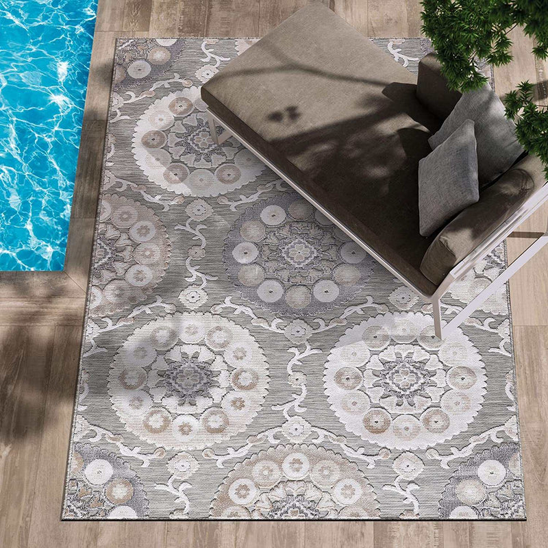 Spring Beige Bohemian Medallion Floral Non-Shedding Indoor/Outdoor Area Rugs - Ornate Home