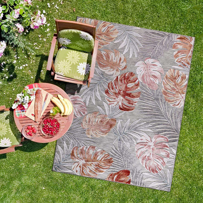 Spring Multi Color Leaf Tropical Botanical Non-Shedding Indoor/Outdoor Area Rugs - Ornate Home