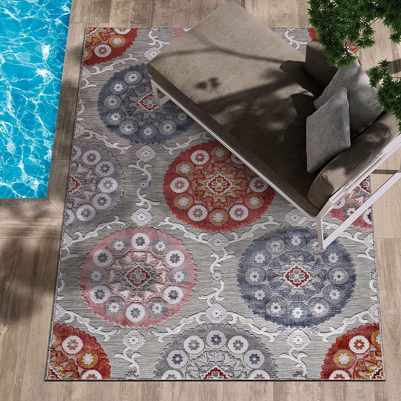 Spring Multi Color Bohemian Medallion Floral Non-Shedding Indoor/Outdoor Area Rugs - Ornate Home