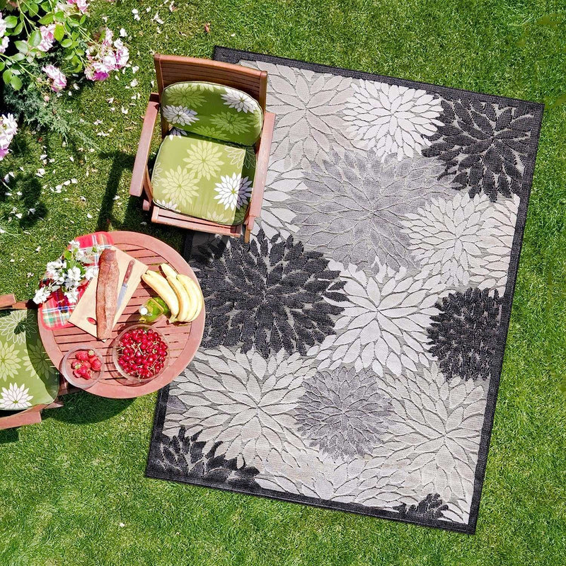 Spring Gray Floral Exotic Tropical Non-Shedding Indoor/Outdoor Area Rugs - Ornate Home