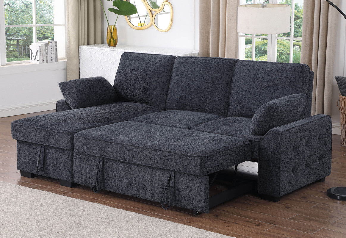 Mackenzie Charcoal 91"W Chenille Reversible Sleeper Sectional Sofa with Storage Chaise