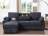 Mackenzie Charcoal 91"W Chenille Reversible Sleeper Sectional Sofa with Storage Chaise