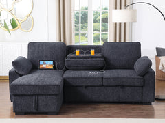 Mackenzie Charcoal 91"W Chenille Reversible Sleeper Sectional Sofa with Storage Chaise