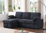 Mackenzie Charcoal 91"W Chenille Reversible Sleeper Sectional Sofa with Storage Chaise