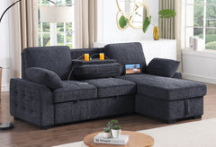 Mackenzie Charcoal 91"W Chenille Reversible Sleeper Sectional Sofa with Storage Chaise