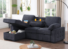 Mackenzie Charcoal 91"W Chenille Reversible Sleeper Sectional Sofa with Storage Chaise