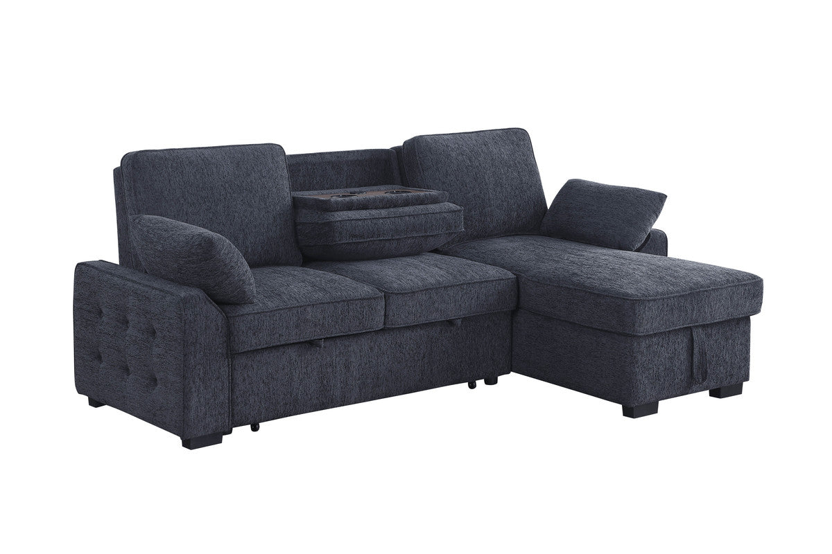 Mackenzie Charcoal 91"W Chenille Reversible Sleeper Sectional Sofa with Storage Chaise