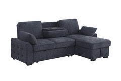 Mackenzie Charcoal 91"W Chenille Reversible Sleeper Sectional Sofa with Storage Chaise