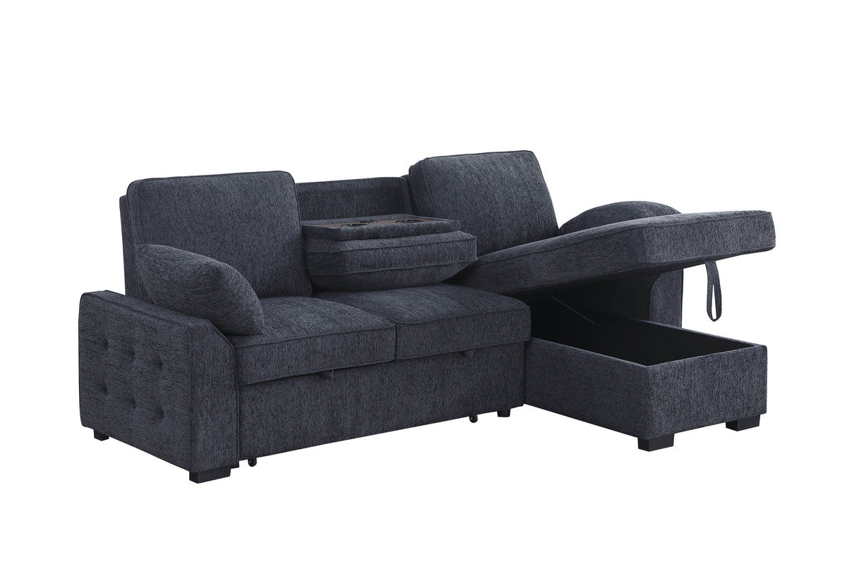 Mackenzie Charcoal 91"W Chenille Reversible Sleeper Sectional Sofa with Storage Chaise
