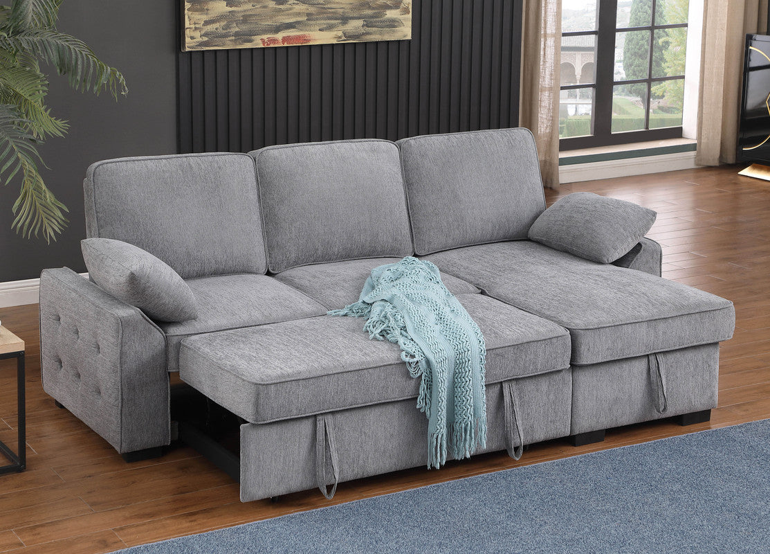 Mackenzie Light Gray 91"W Chenille Reversible Sleeper Sectional Sofa with Storage Chaise