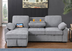 Mackenzie Light Gray 91"W Chenille Reversible Sleeper Sectional Sofa with Storage Chaise