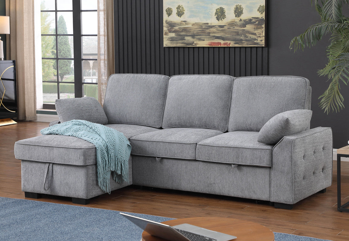Mackenzie Light Gray 91"W Chenille Reversible Sleeper Sectional Sofa with Storage Chaise