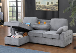Mackenzie Light Gray 91"W Chenille Reversible Sleeper Sectional Sofa with Storage Chaise