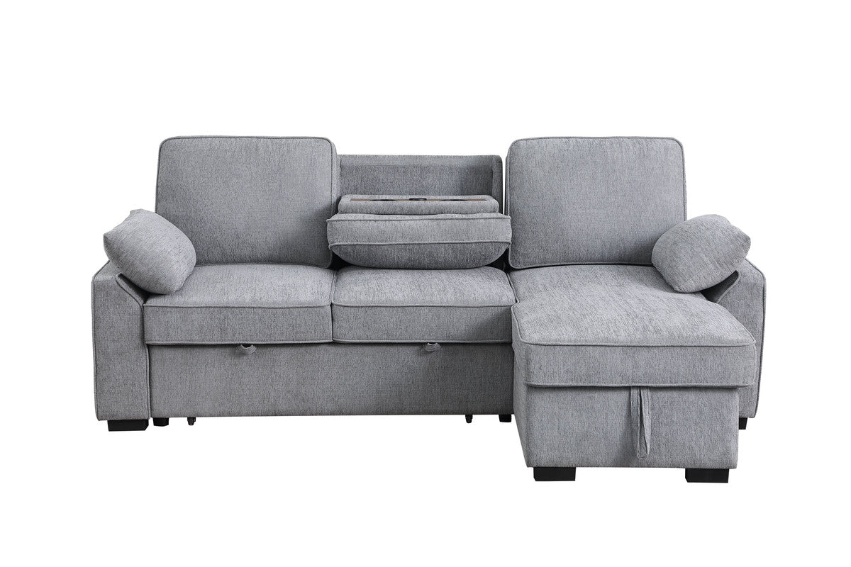Mackenzie Light Gray 91"W Chenille Reversible Sleeper Sectional Sofa with Storage Chaise