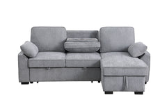 Mackenzie Light Gray 91"W Chenille Reversible Sleeper Sectional Sofa with Storage Chaise