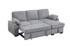 Mackenzie Light Gray 91"W Chenille Reversible Sleeper Sectional Sofa with Storage Chaise