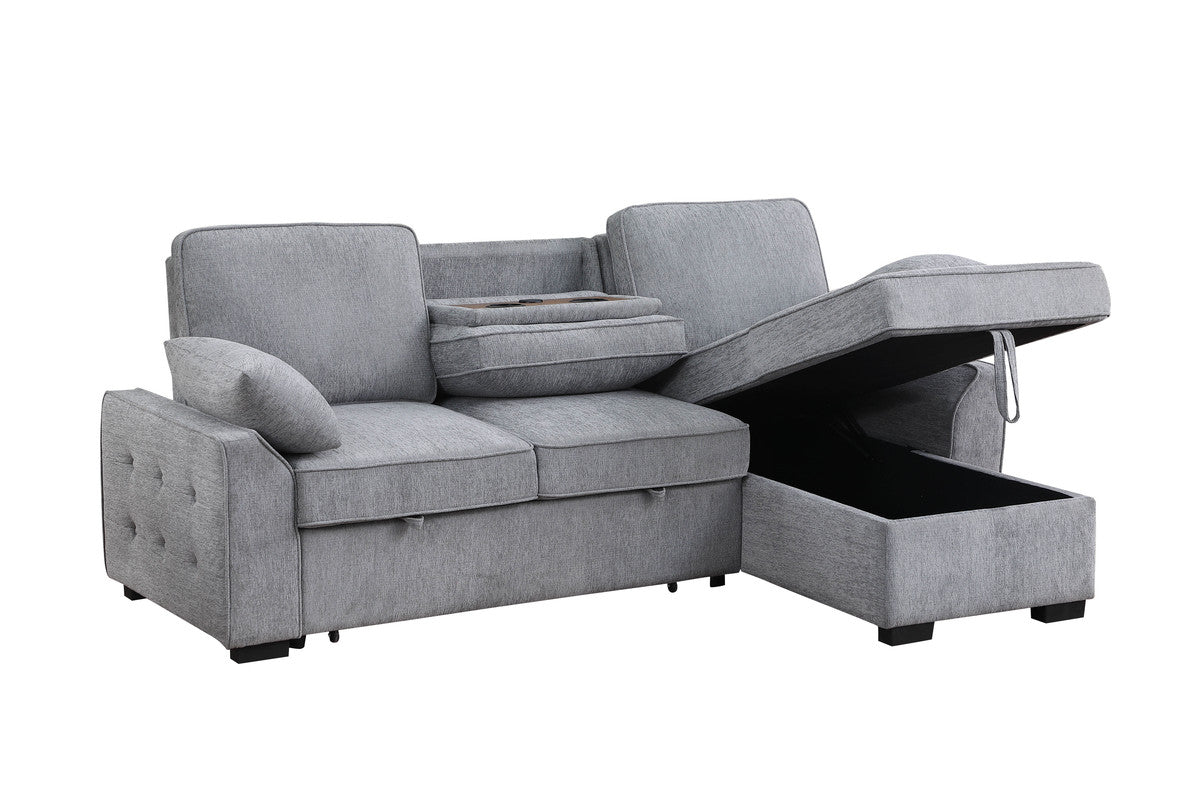 Mackenzie Light Gray 91"W Chenille Reversible Sleeper Sectional Sofa with Storage Chaise