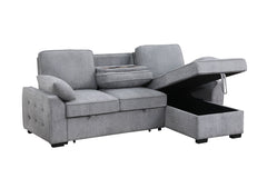 Mackenzie Light Gray 91"W Chenille Reversible Sleeper Sectional Sofa with Storage Chaise