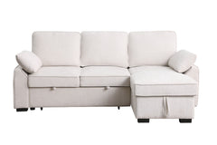 Mackenzie Beige 91"W Chenille Reversible Sleeper Sectional Sofa with Storage Chaise