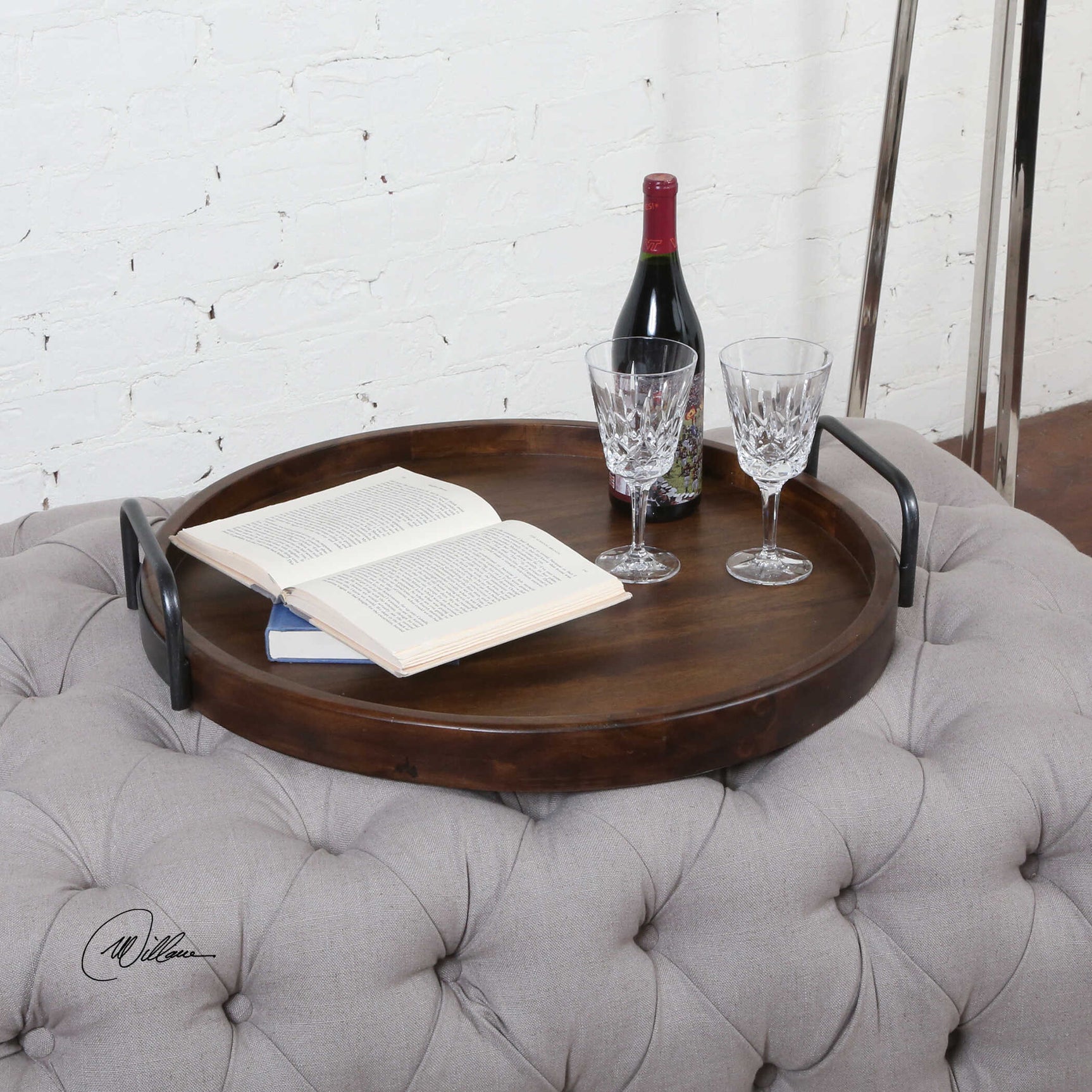 Reine Brown/Gray Round Wooden Tray