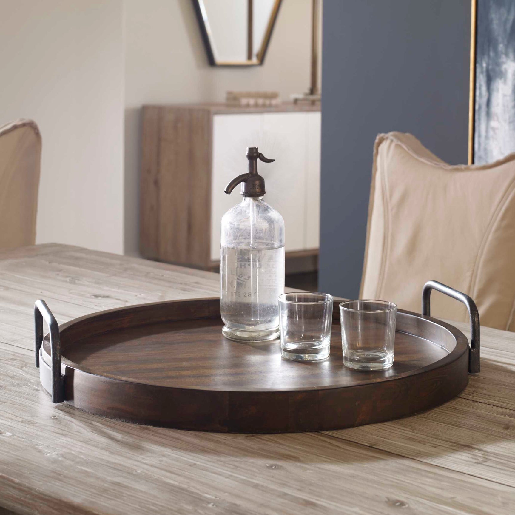 Reine Brown/Gray Round Wooden Tray