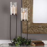 Durga Black/Bronze/Brown Iron Work Candleholders (Set of 2)