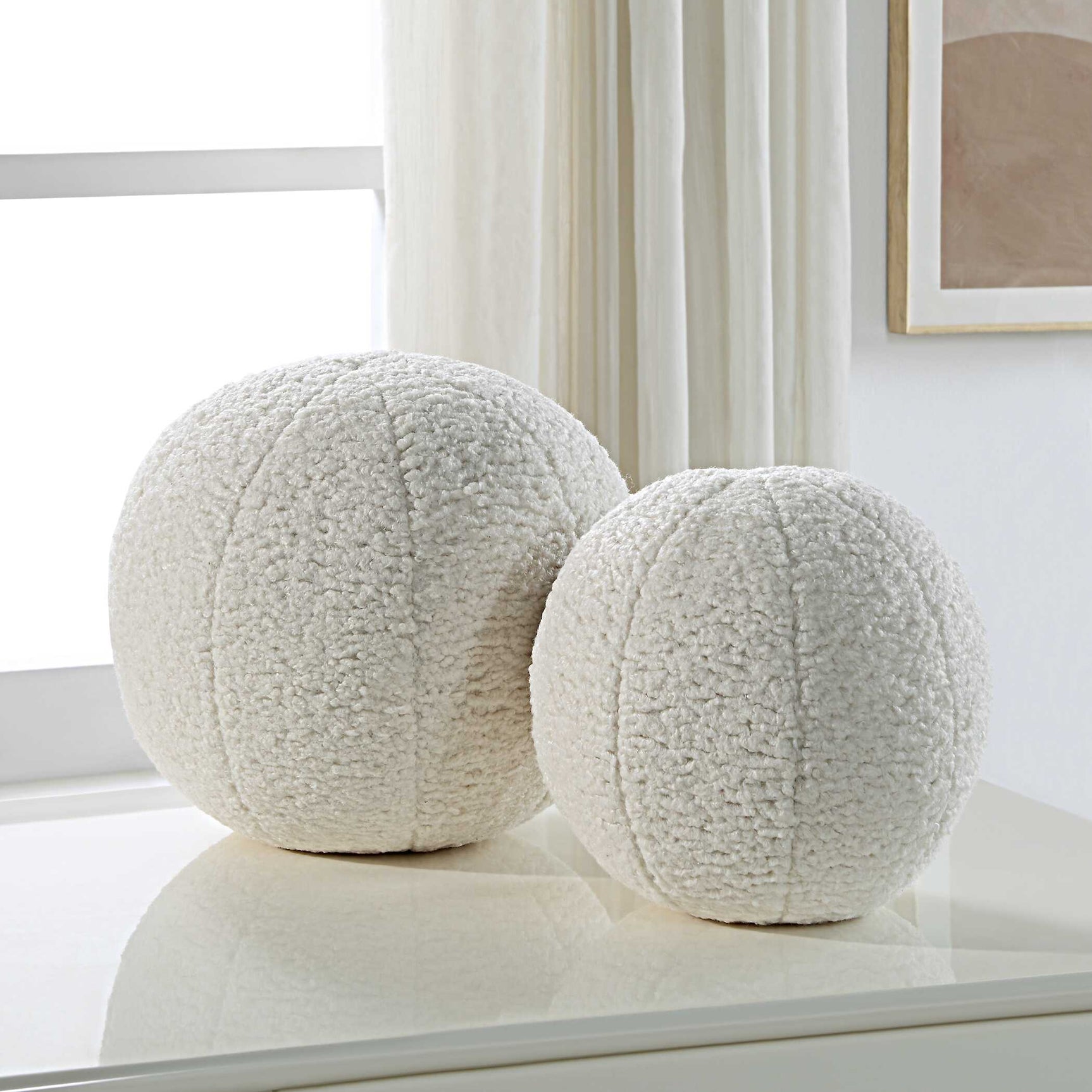Capra Ball White Sheepskin Pillows (Set of 2)