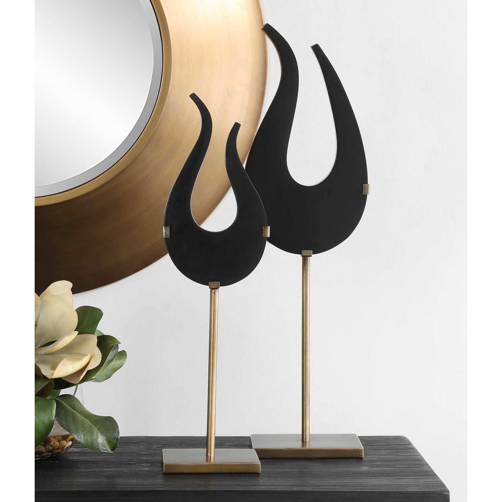 Black Flame Black/Brass Sculptures (Set of 2)