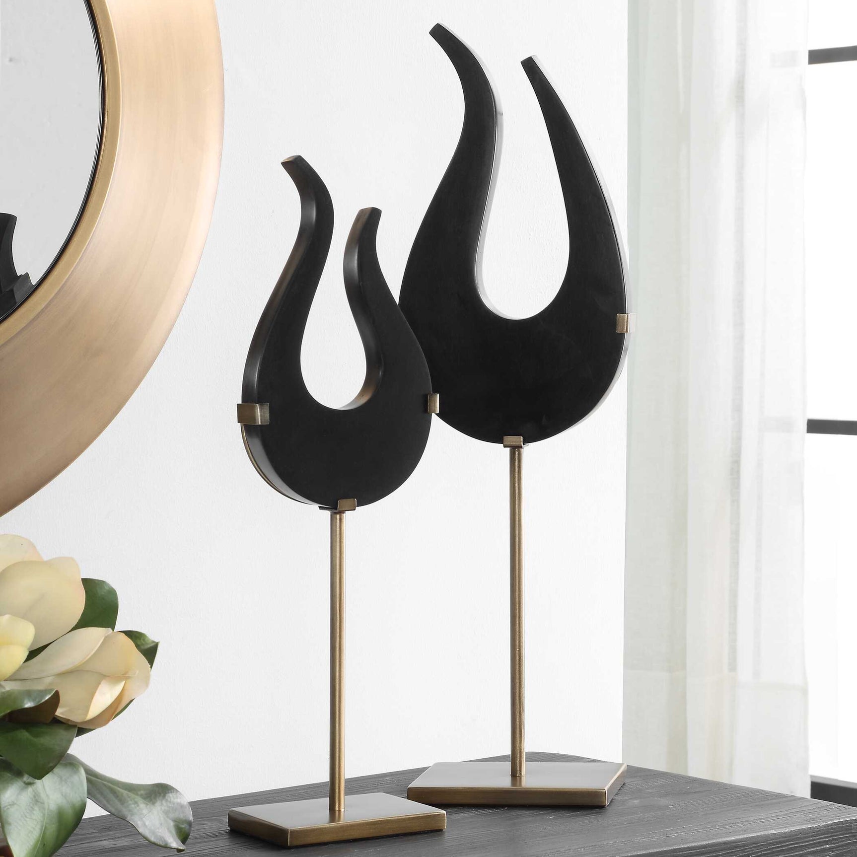 Black Flame Black/Brass Sculptures (Set of 2)