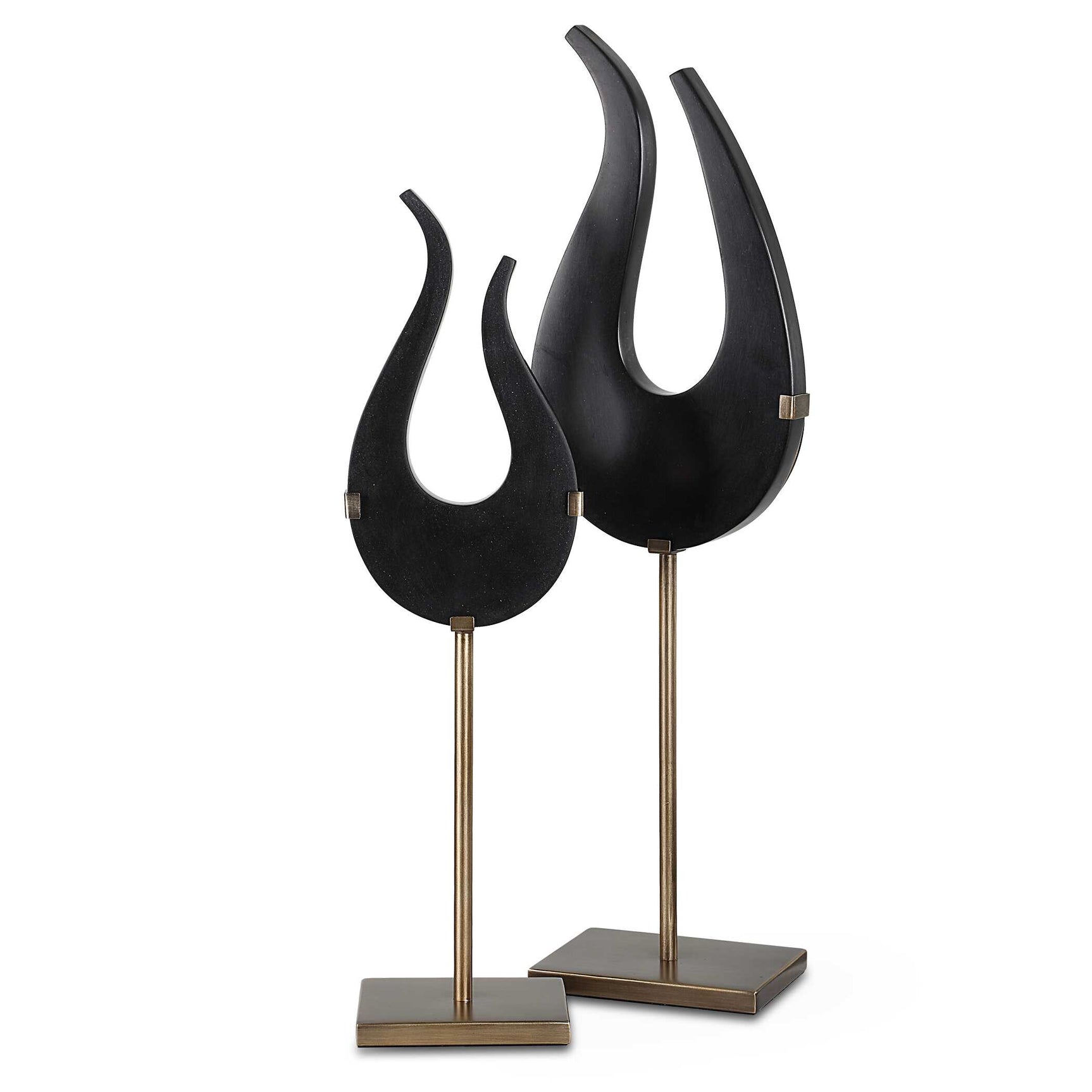 Black Flame Black/Brass Sculptures (Set of 2)