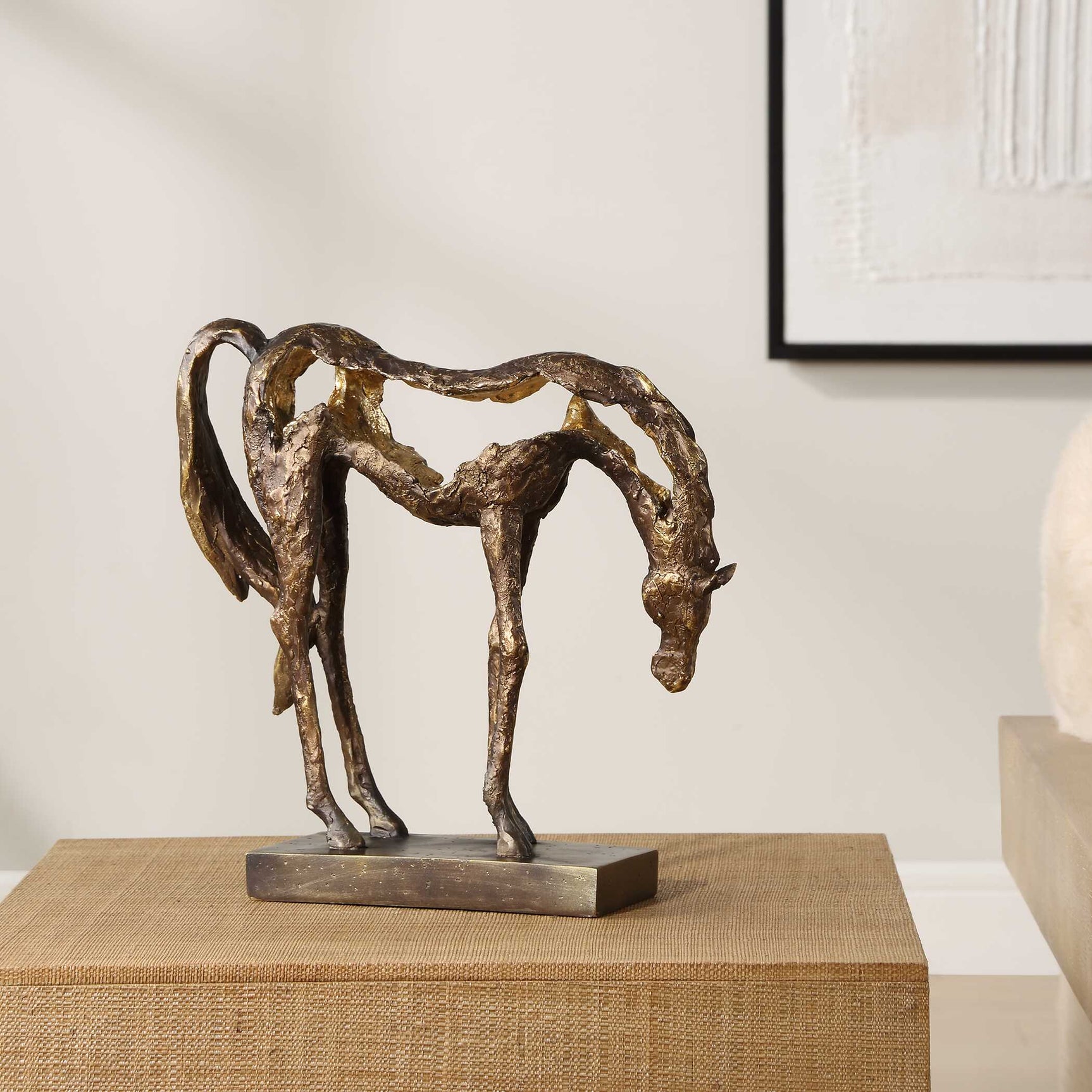 Openly Grazing Bronze/Gold Horse Sculpture