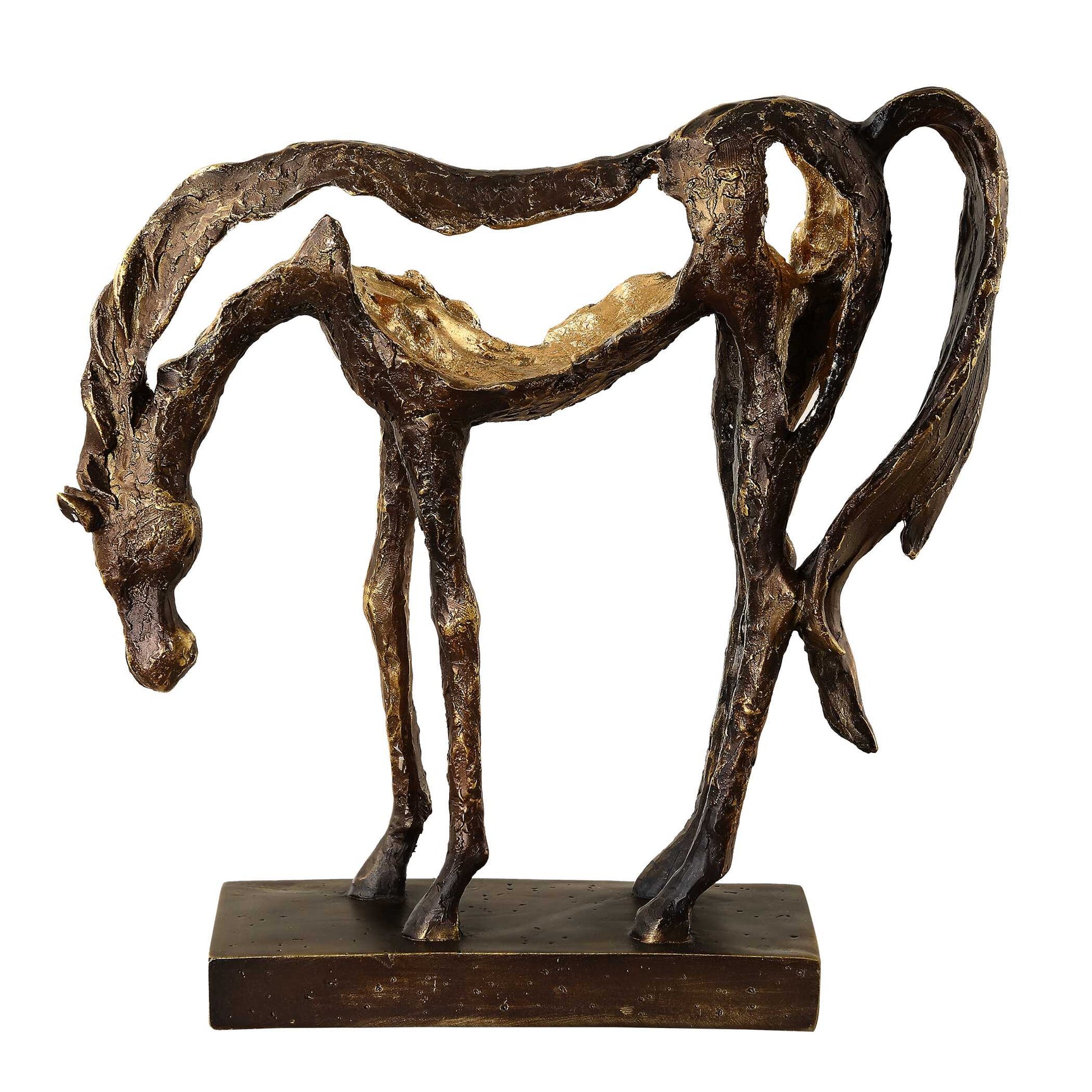 Openly Grazing Bronze/Gold Horse Sculpture