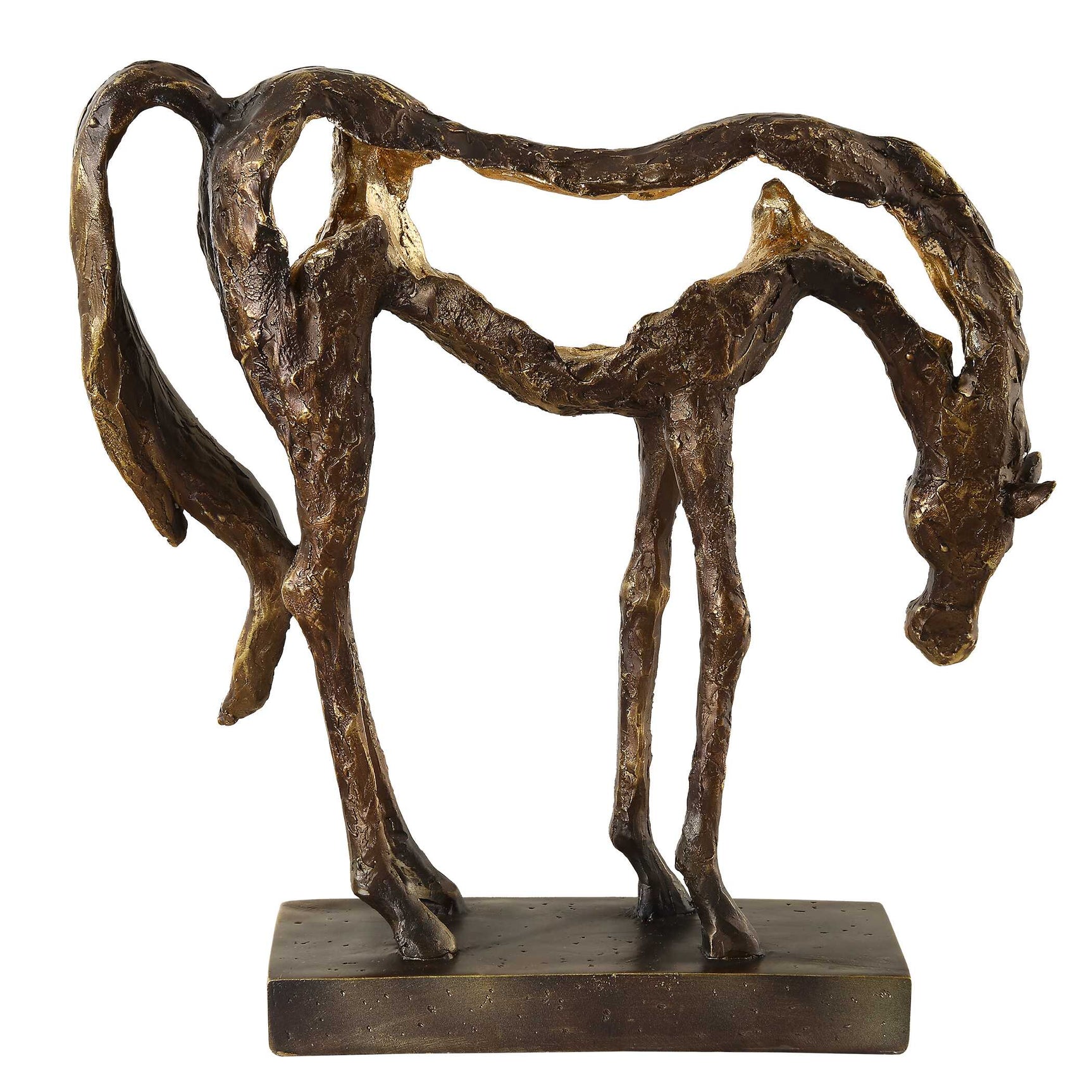 Openly Grazing Bronze/Gold Horse Sculpture