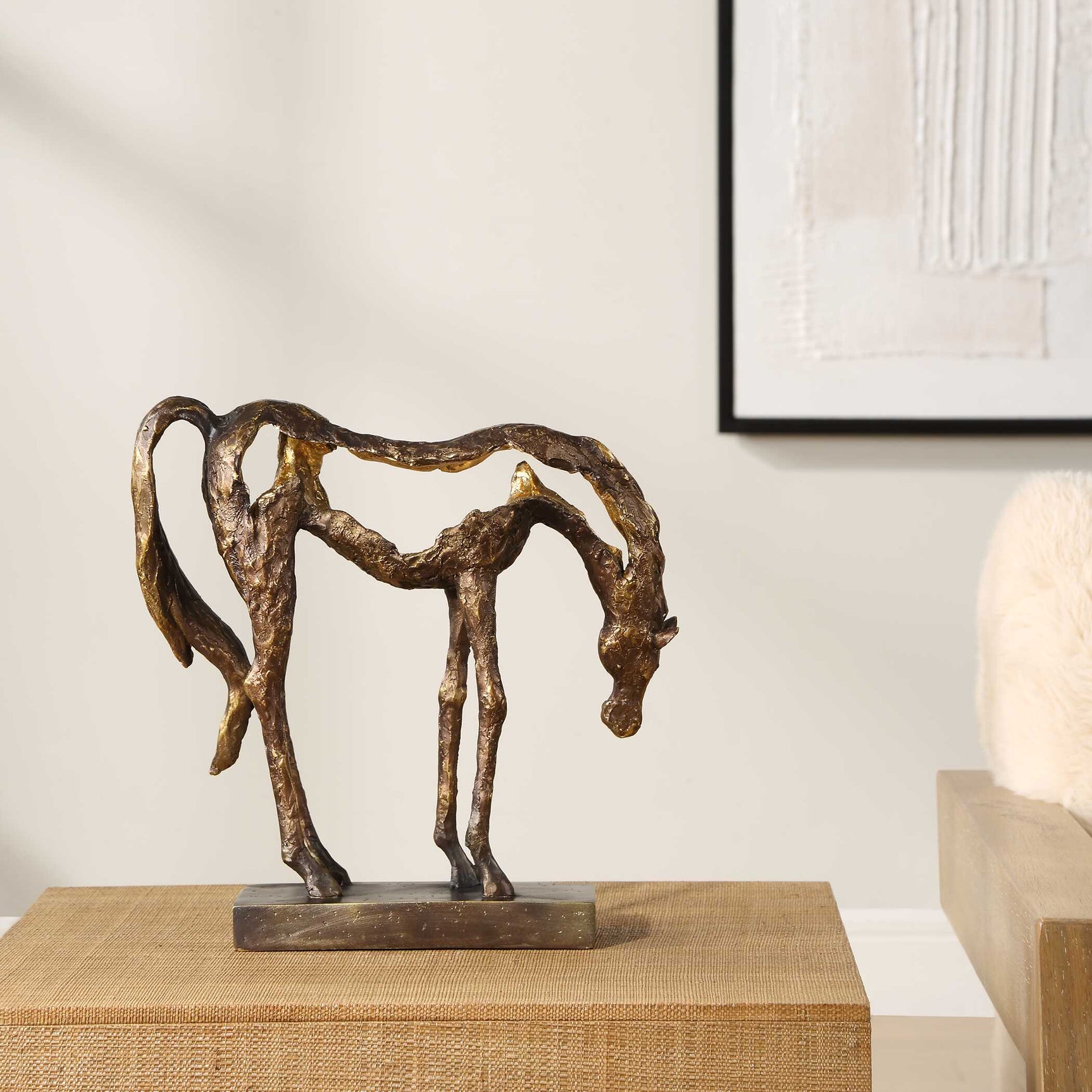 Openly Grazing Bronze/Gold Horse Sculpture