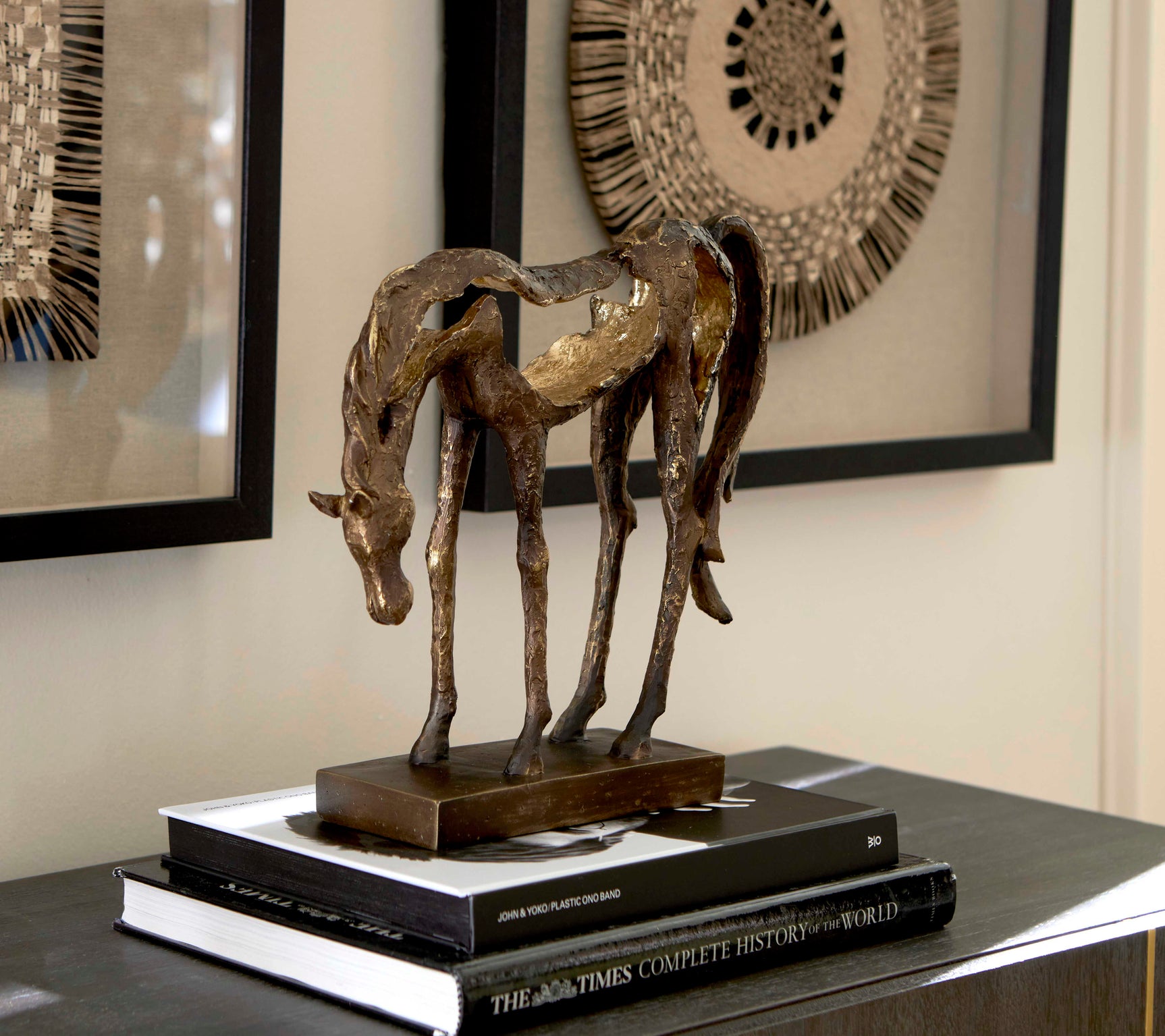 Openly Grazing Bronze/Gold Horse Sculpture