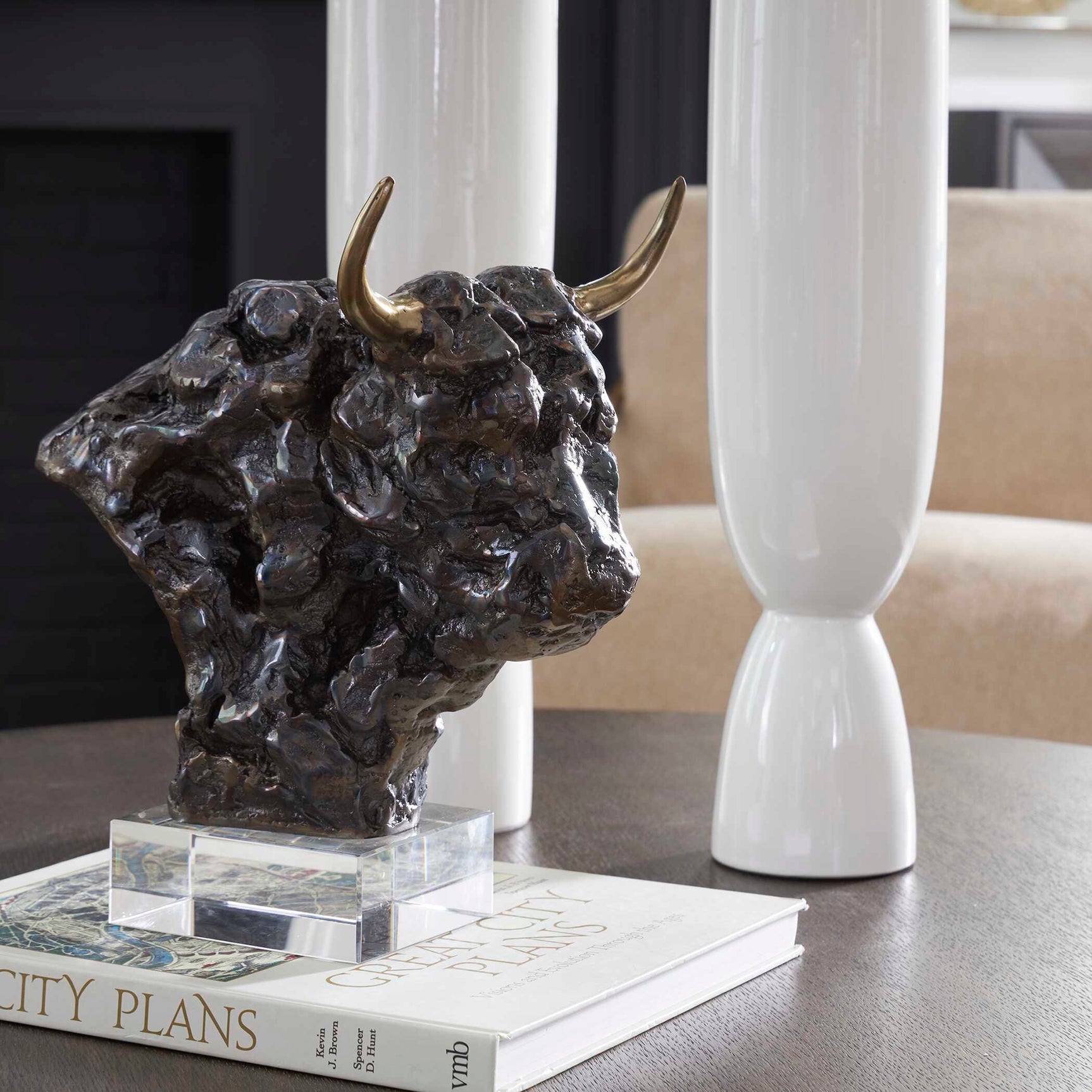 Bison Bronze Bust Sculpture