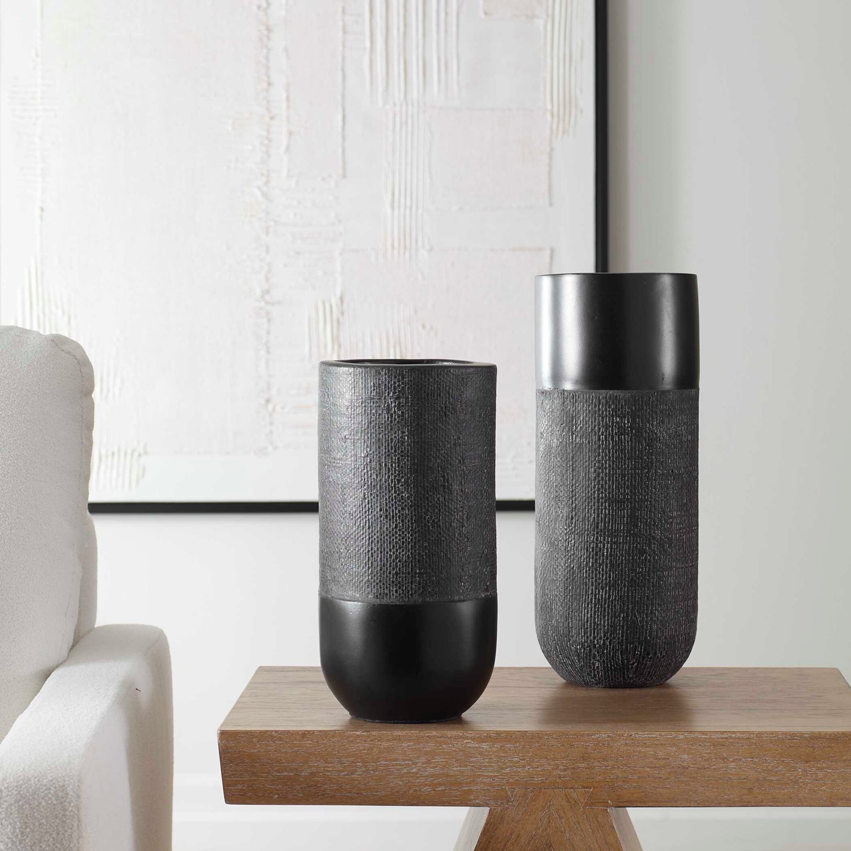 Woven Shadow Black Vases (Set of 2)