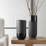 Woven Shadow Black Vases (Set of 2)