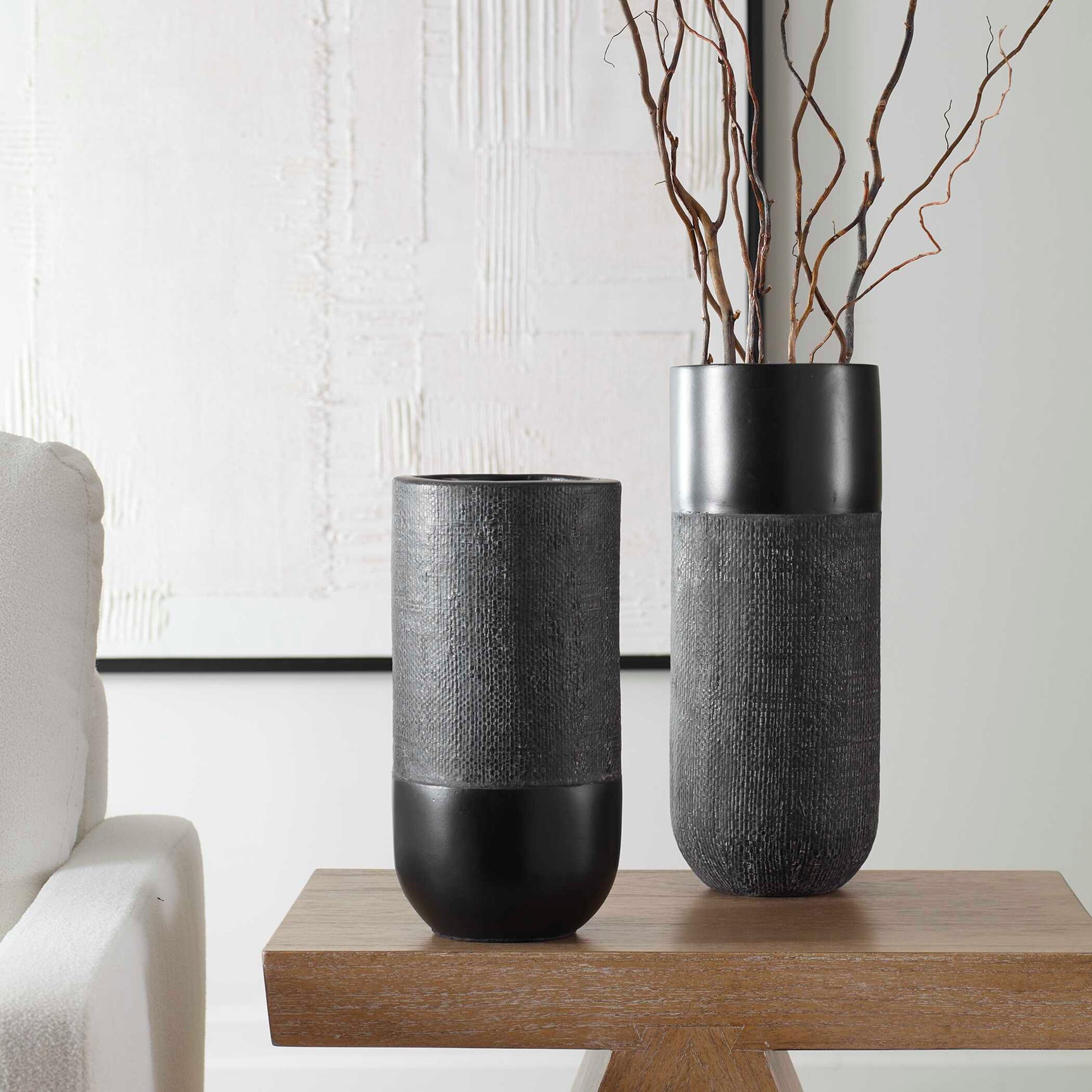 Woven Shadow Black Vases (Set of 2)