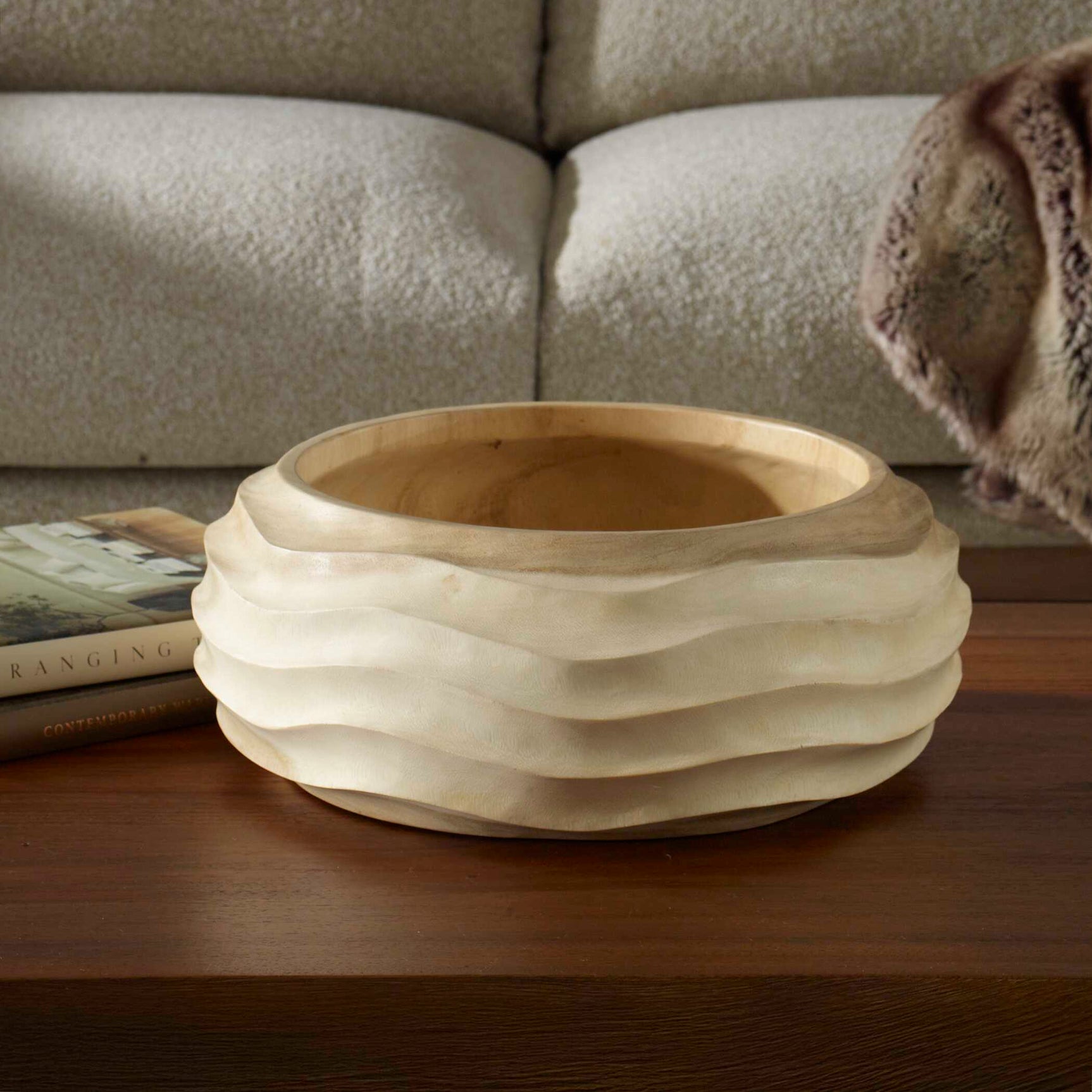 Waveform Brown Bleached Wood Bowl