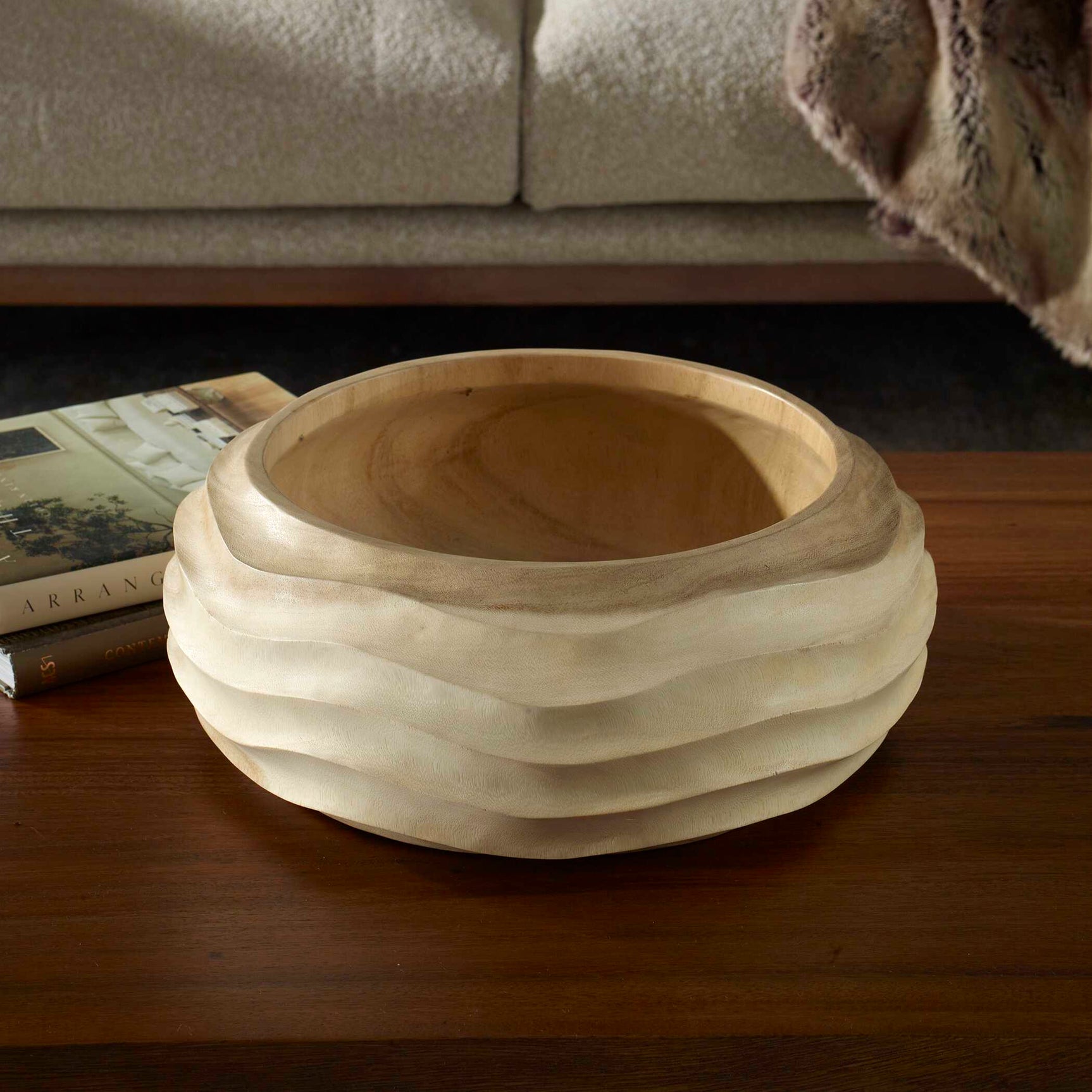 Waveform Brown Bleached Wood Bowl
