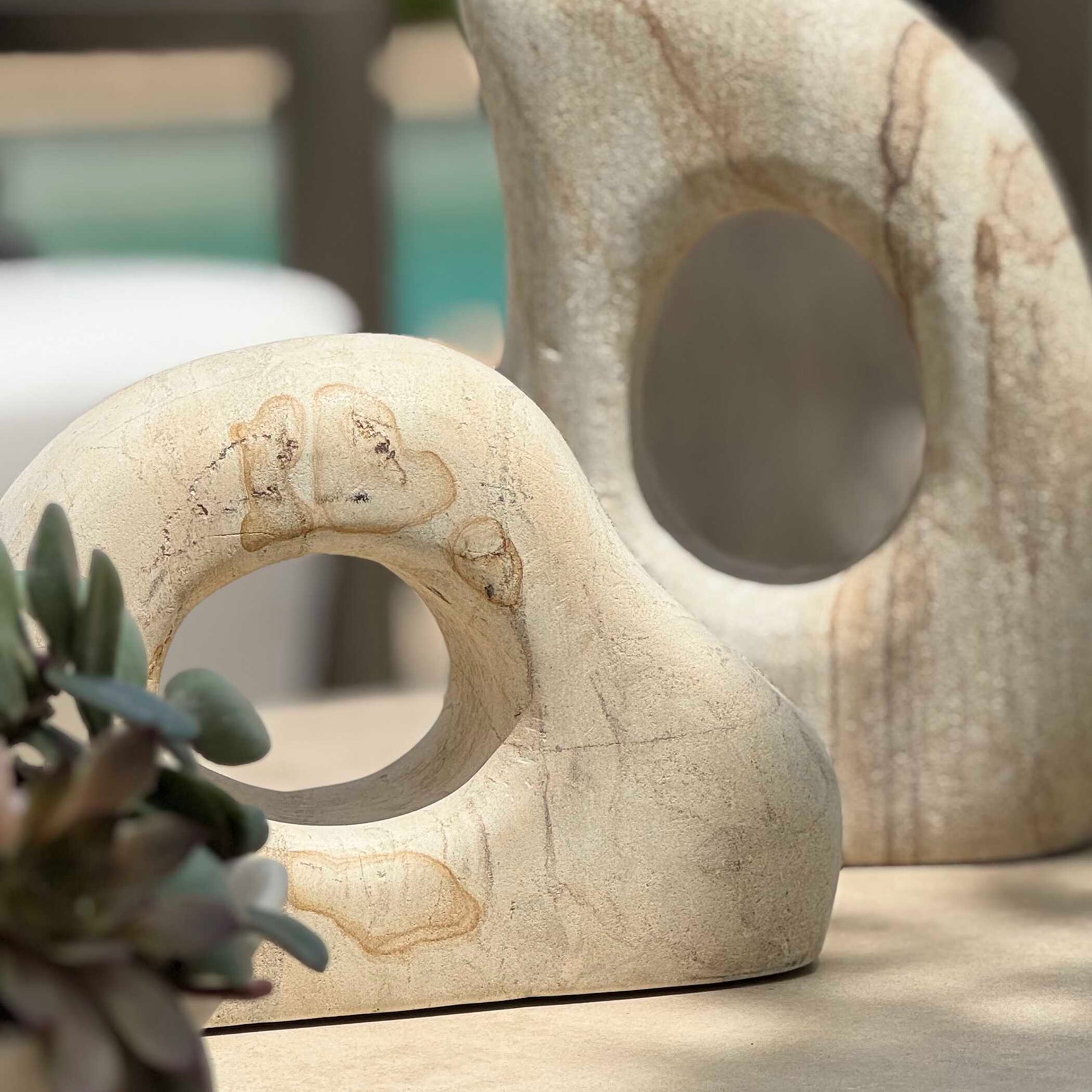 Stone Flow Brown/White Outdoor Sculptures (Set of 2)