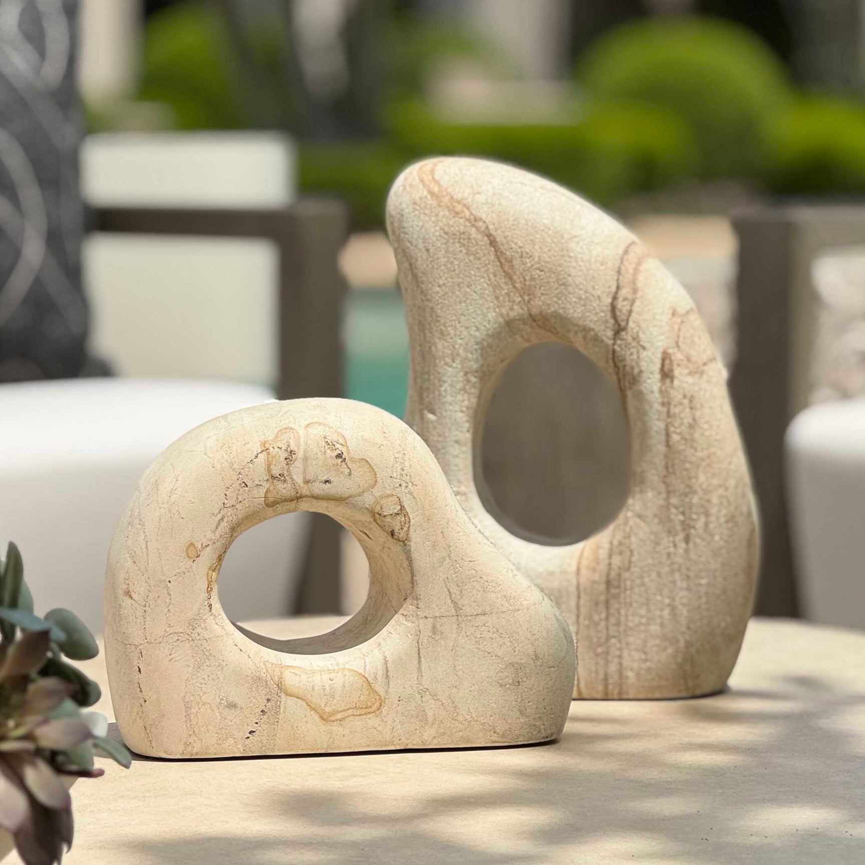 Stone Flow Brown/White Outdoor Sculptures (Set of 2)