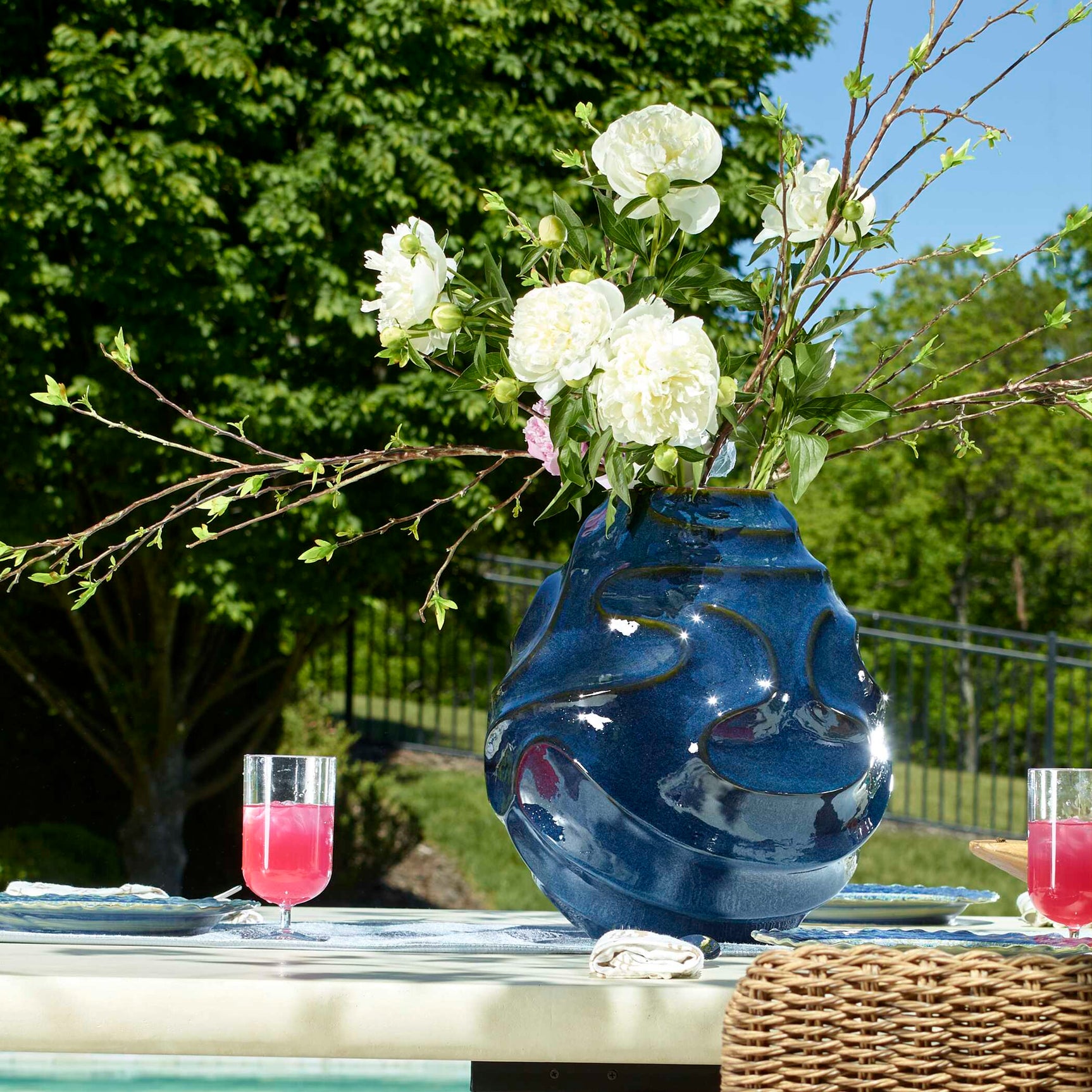 Helix Swirl Blue Outdoor Vase