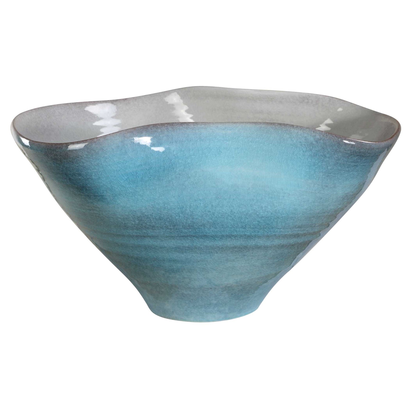 Blue Gray/White Crest Ceramic Bowl