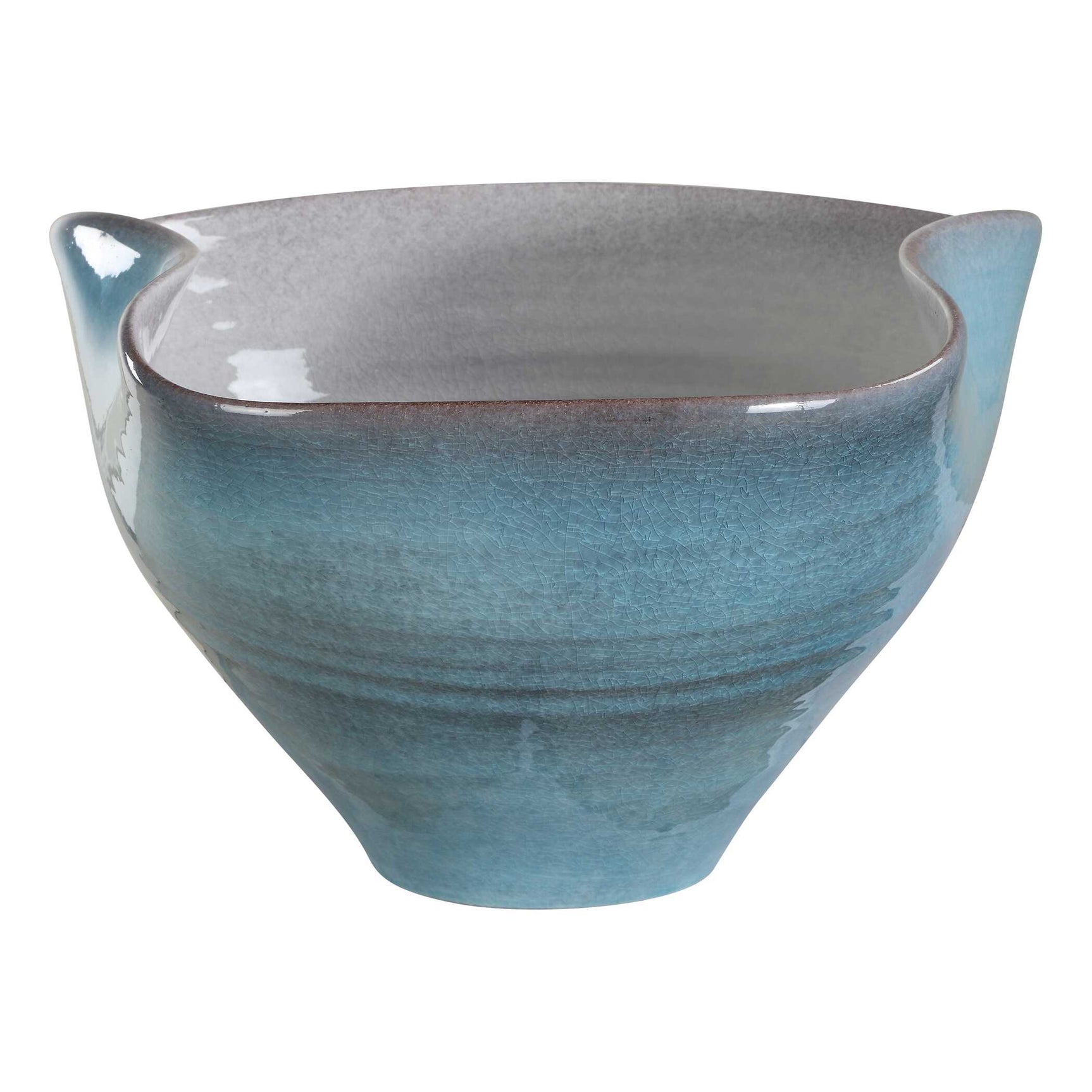 Blue Gray/White Crest Ceramic Bowl